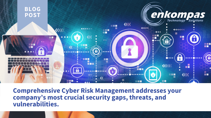 Image of cyber security related icons with the caption: Comprehensive Cyber Risk Management addresses your company’s most crucial security gaps, threats, and vulnerabilities.